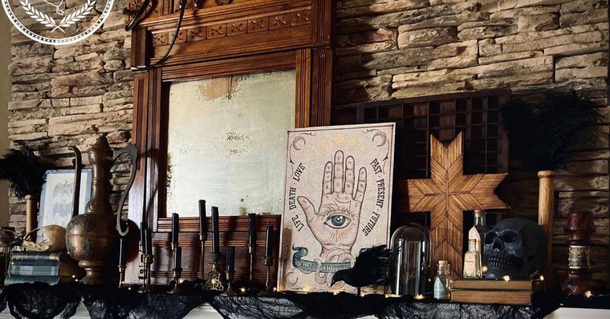 HALLOWEEN FIREPLACE DECORATIONS: A GOTHIC APOTHECARY MANTLE